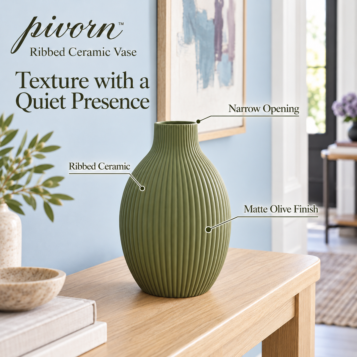 𝒑𝒊𝒗𝒐𝒓𝒏™ Ribbed Ceramic Entryway Vase