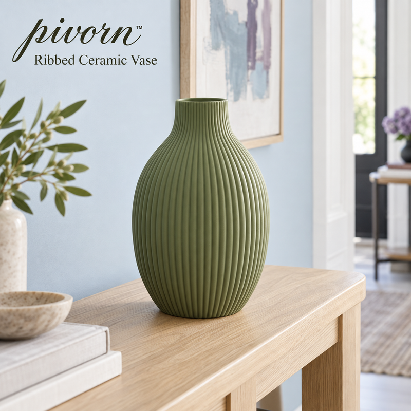 𝒑𝒊𝒗𝒐𝒓𝒏™ Ribbed Ceramic Entryway Vase