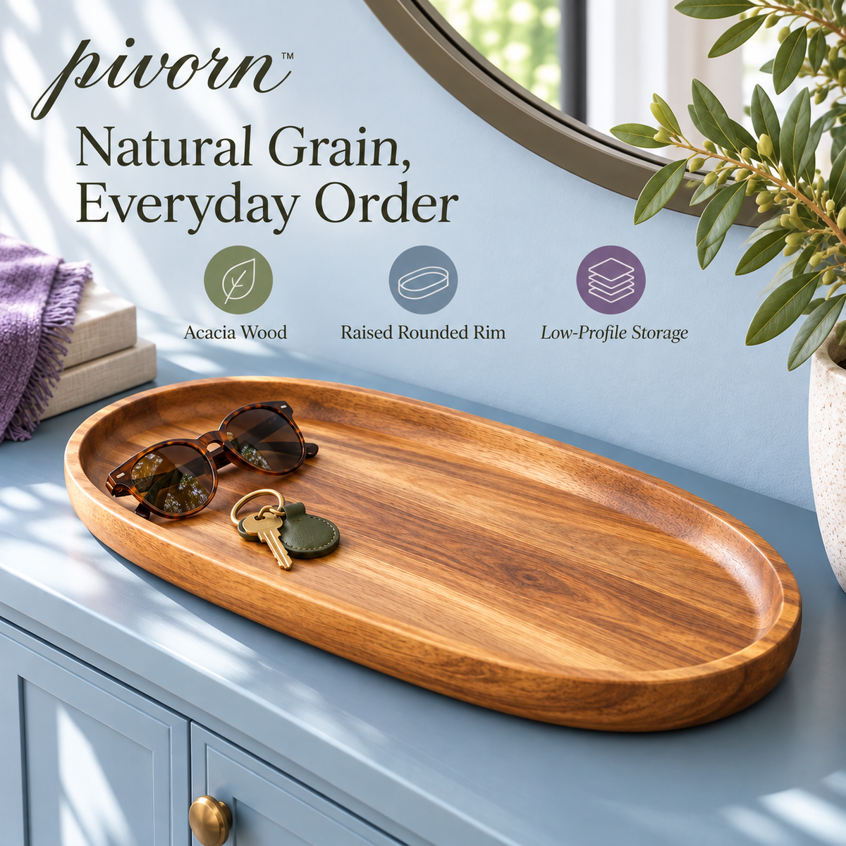 𝒑𝒊𝒗𝒐𝒓𝒏™ Oval Wood Entryway Tray