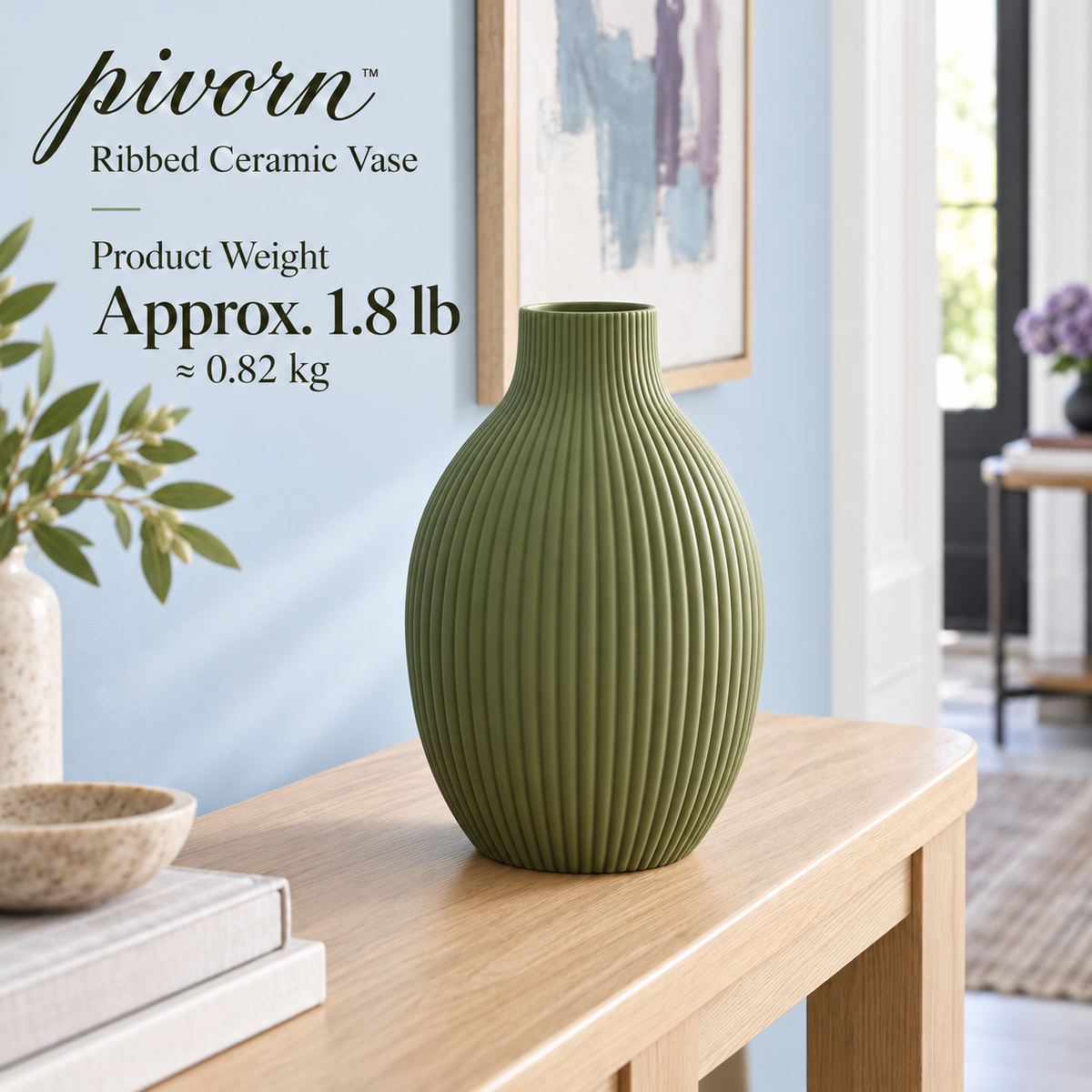 𝒑𝒊𝒗𝒐𝒓𝒏™ Ribbed Ceramic Entryway Vase
